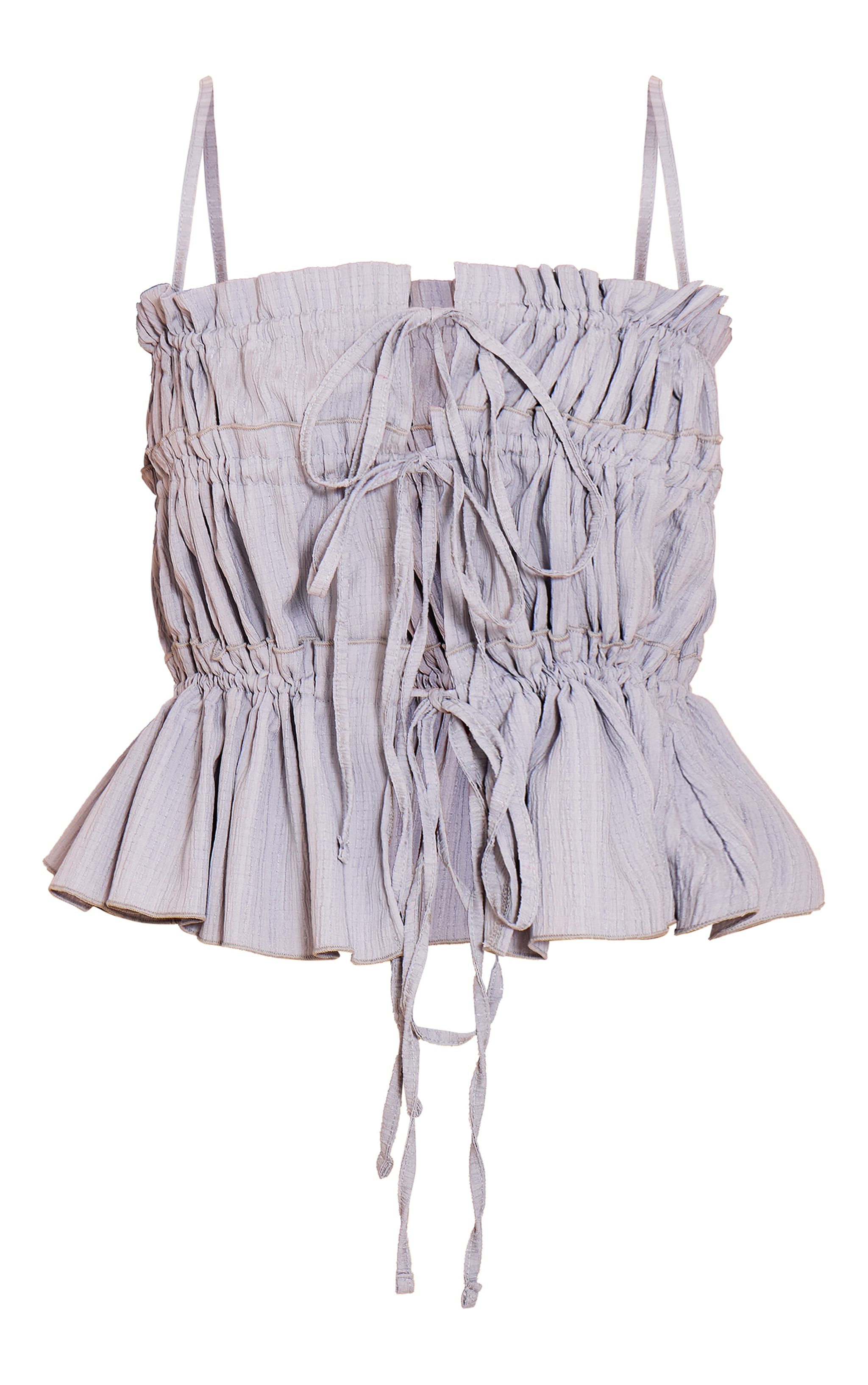 Sky Blue Textured Ruffle Detail Strappy Tie Front Cami Top image 5
