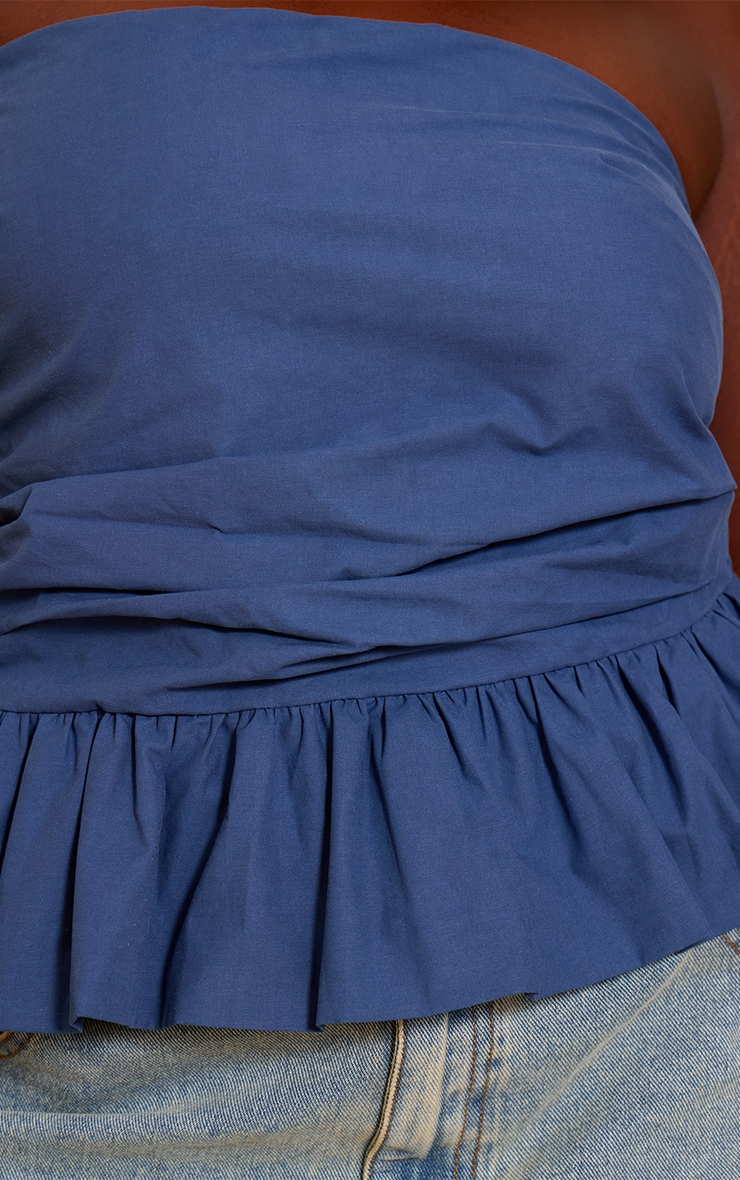 Plus Navy Cotton Bandeau Peplum Frill Top image 4