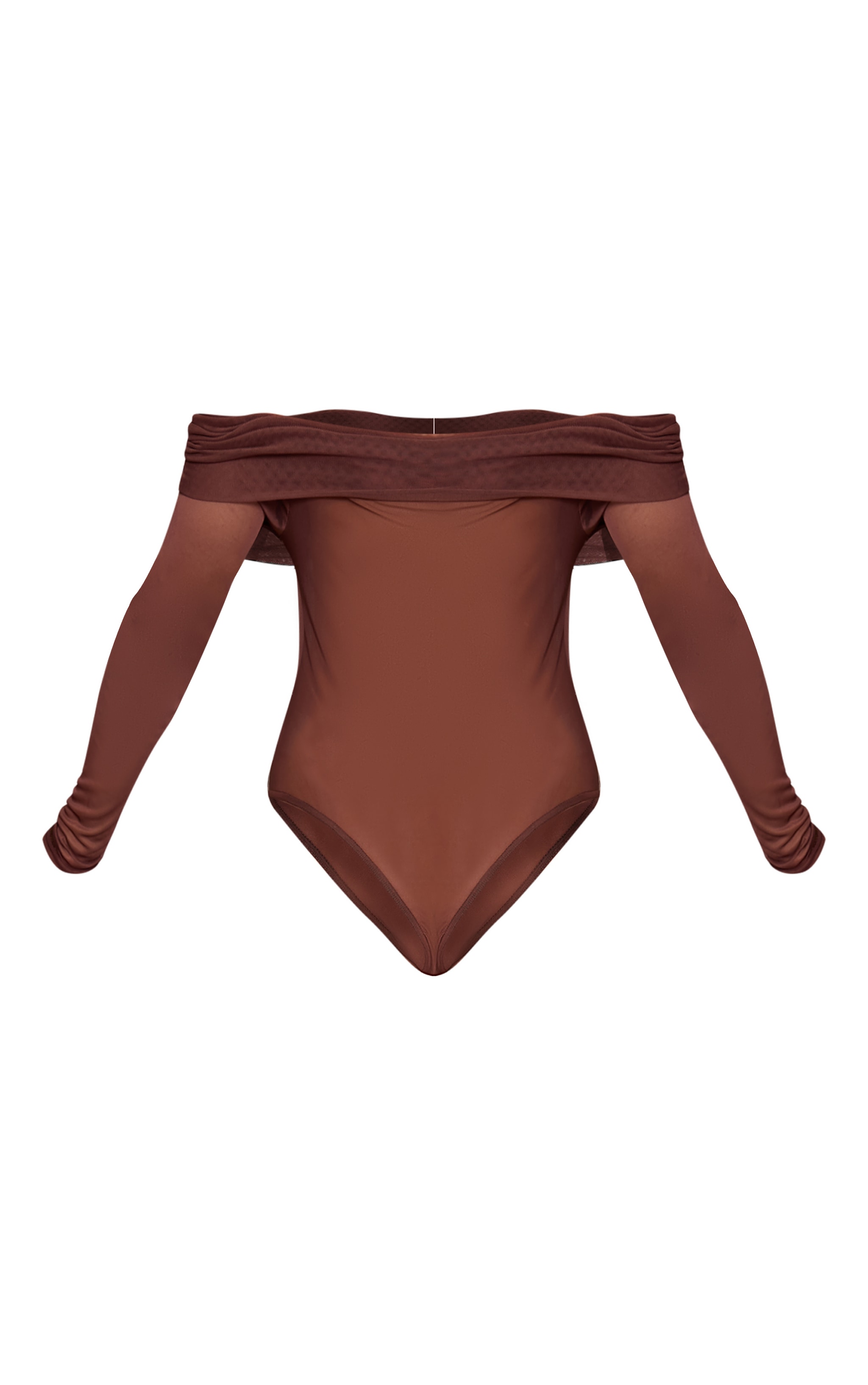 Dark Chocolate Mesh Fold Over Bardot Long Sleeve Bodysuit image 6