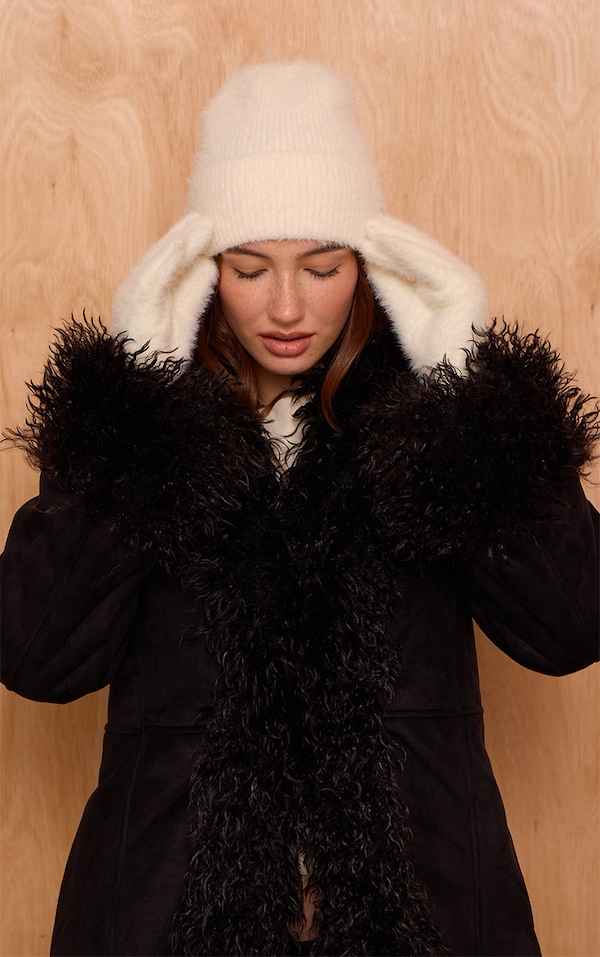 Gants en maille tricot duveteuse crème