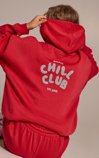 Ruby Red Chill Club Puff Print Oversized Hoodie