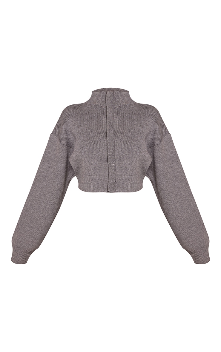 Petite Grey Marl Ribbed Knit Zip Up Cardigan  image 5