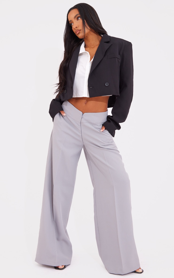 Grey Woven Zip Front Low Rise Trousers image 1