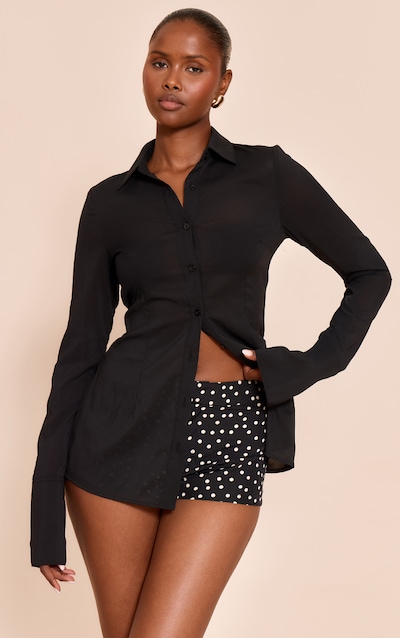Black Chiffon Fitted Shirt