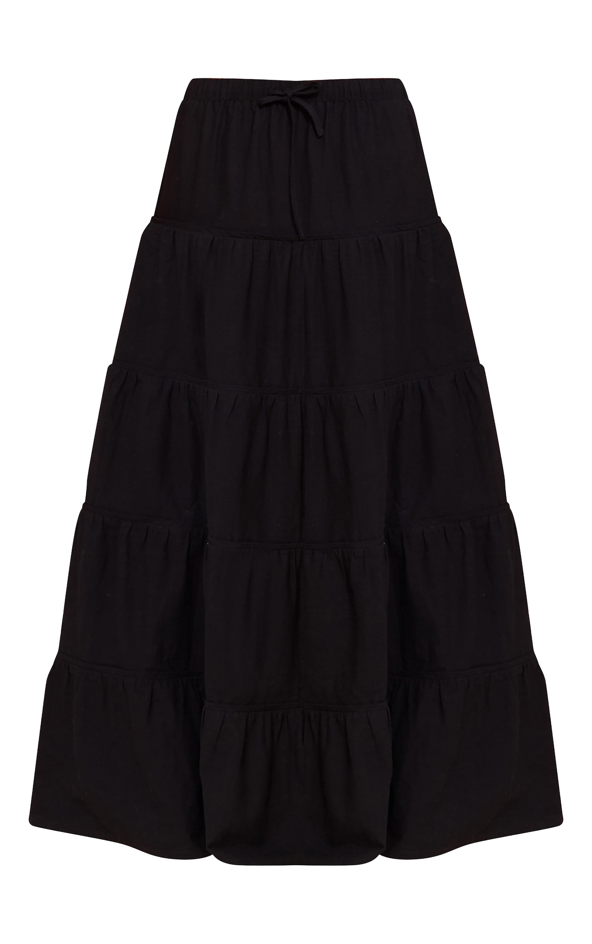 Black Cotton Tiered Drawstring Waist Maxi Skirt image 5