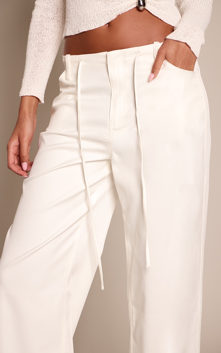 Tall Cream Woven Tie Waist Wide Leg Pants image 4