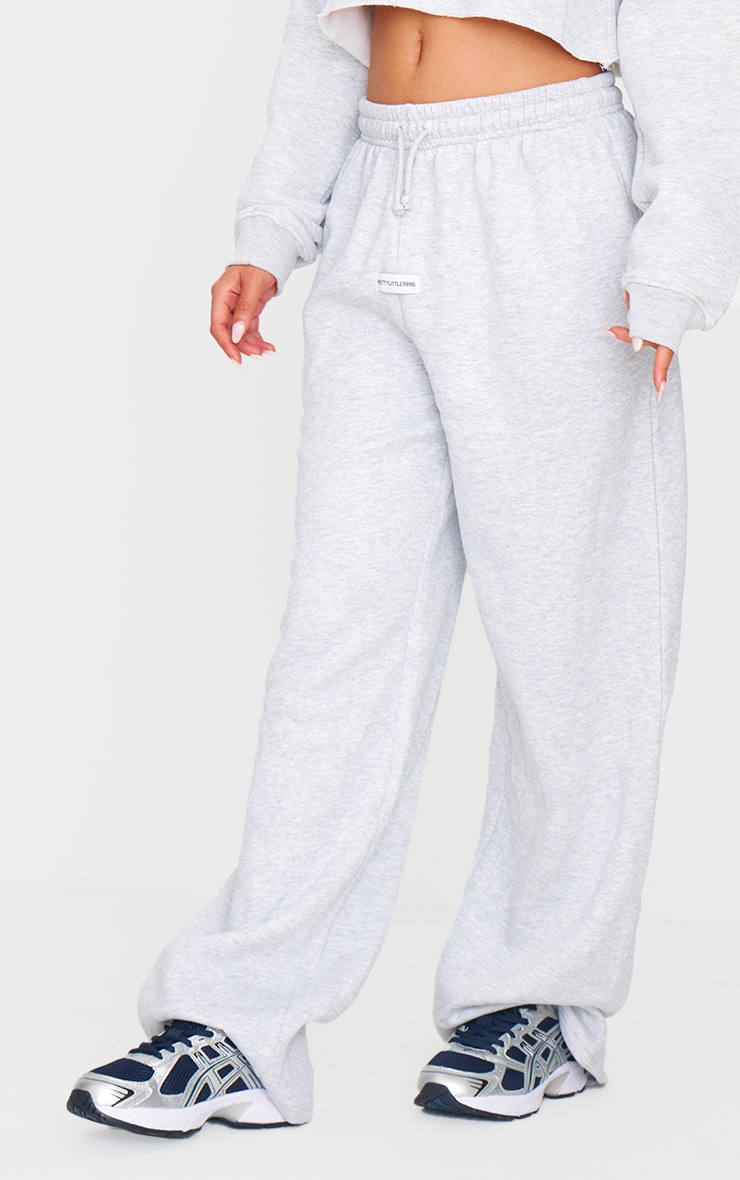 PLT Ash Grey Badge Mid Rise Wide Leg Sweatpants | Sweat