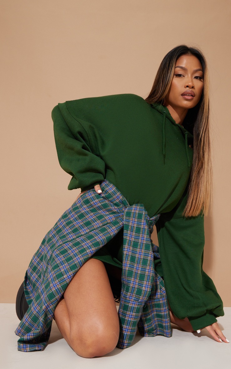 Forest Green Oversized Hooded Sweatshirt Dress image 3