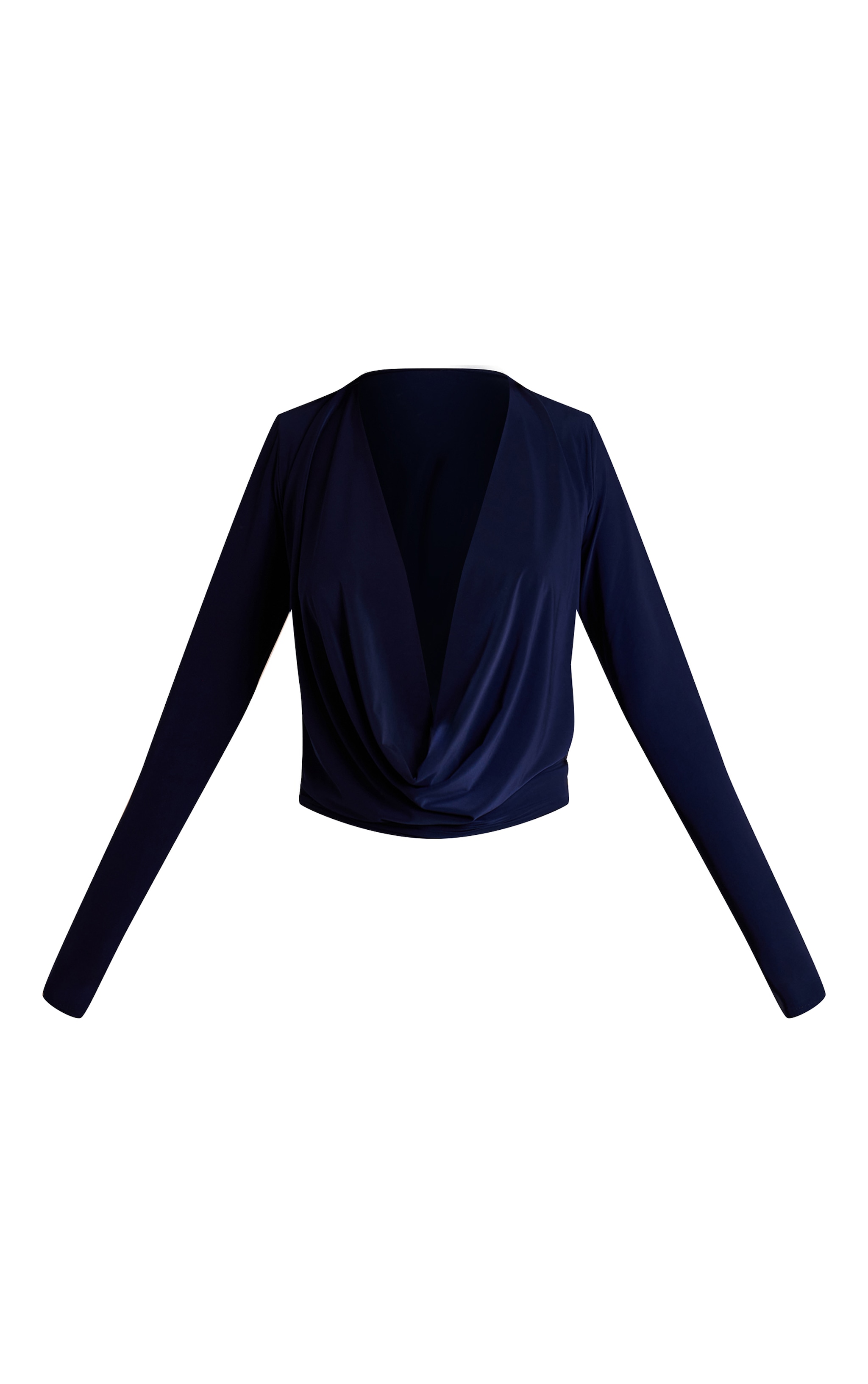 Navy Slinky Cowl Wrap Detail Long Sleeve Top  image 5