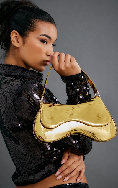 Gold Mirrored Rounded Shoulder Bag