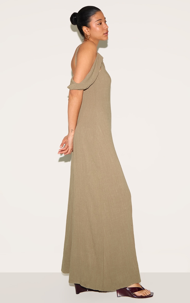 Khaki Textured Strappy Drape Detail Maxi Dress image 3