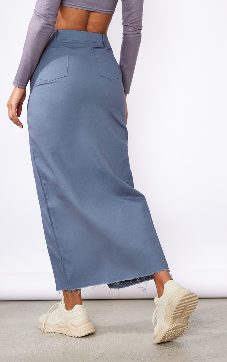 Steel Blue Twill Split Thigh Midaxi Skirt image 3