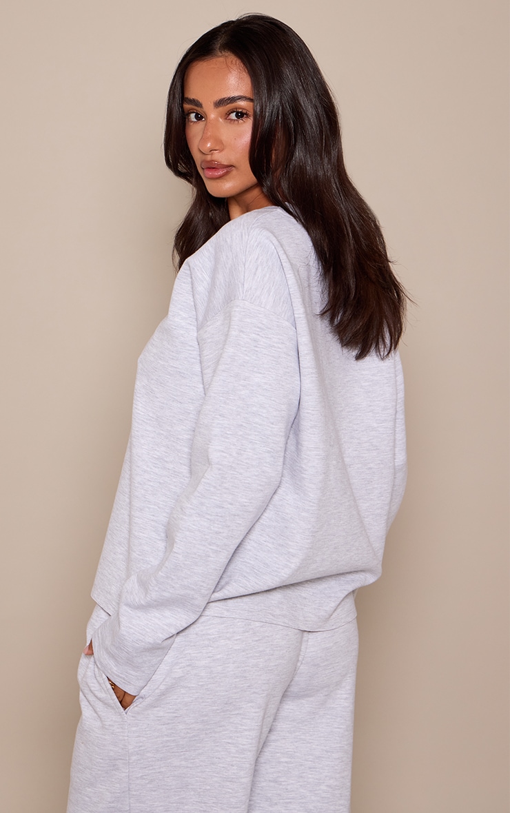 Petite Ash Grey V Neck Long Sleeve T-Shirt image 2