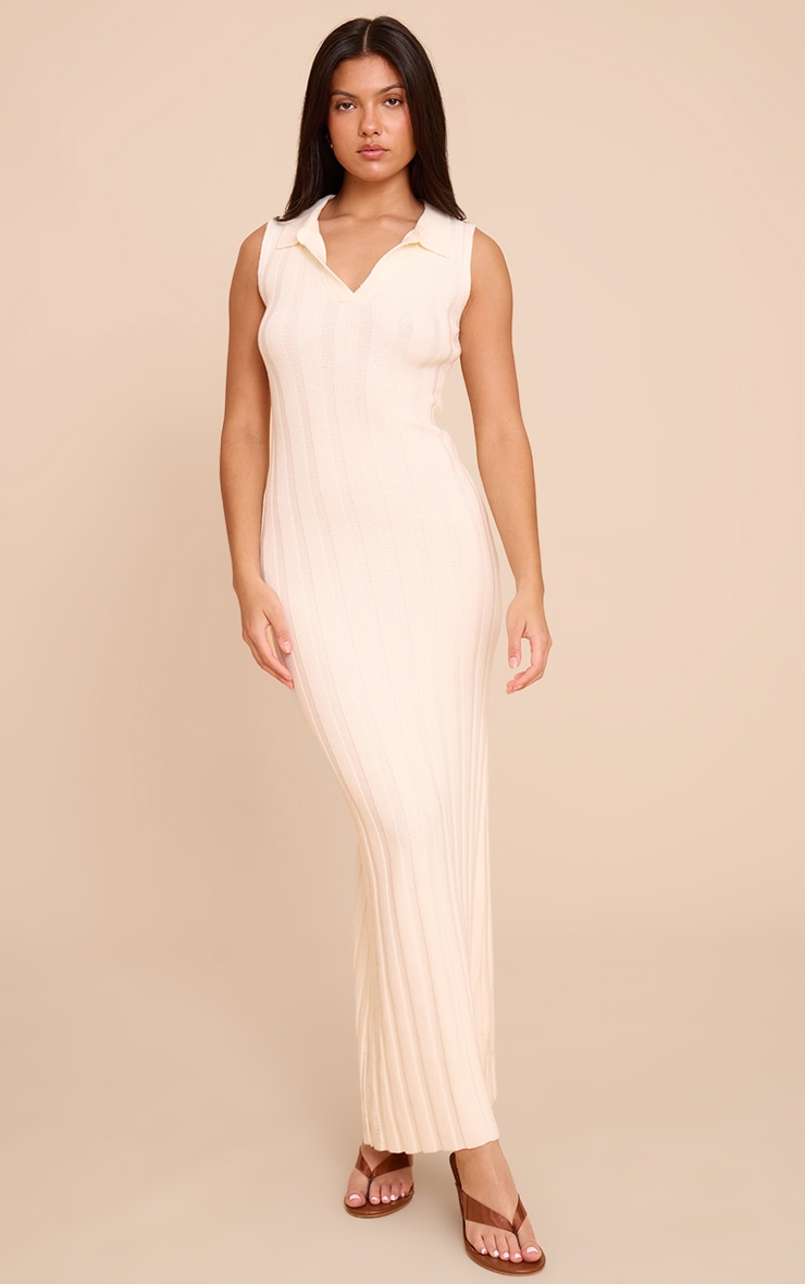 Cream Sleeveless Wide Rib Dress image 1