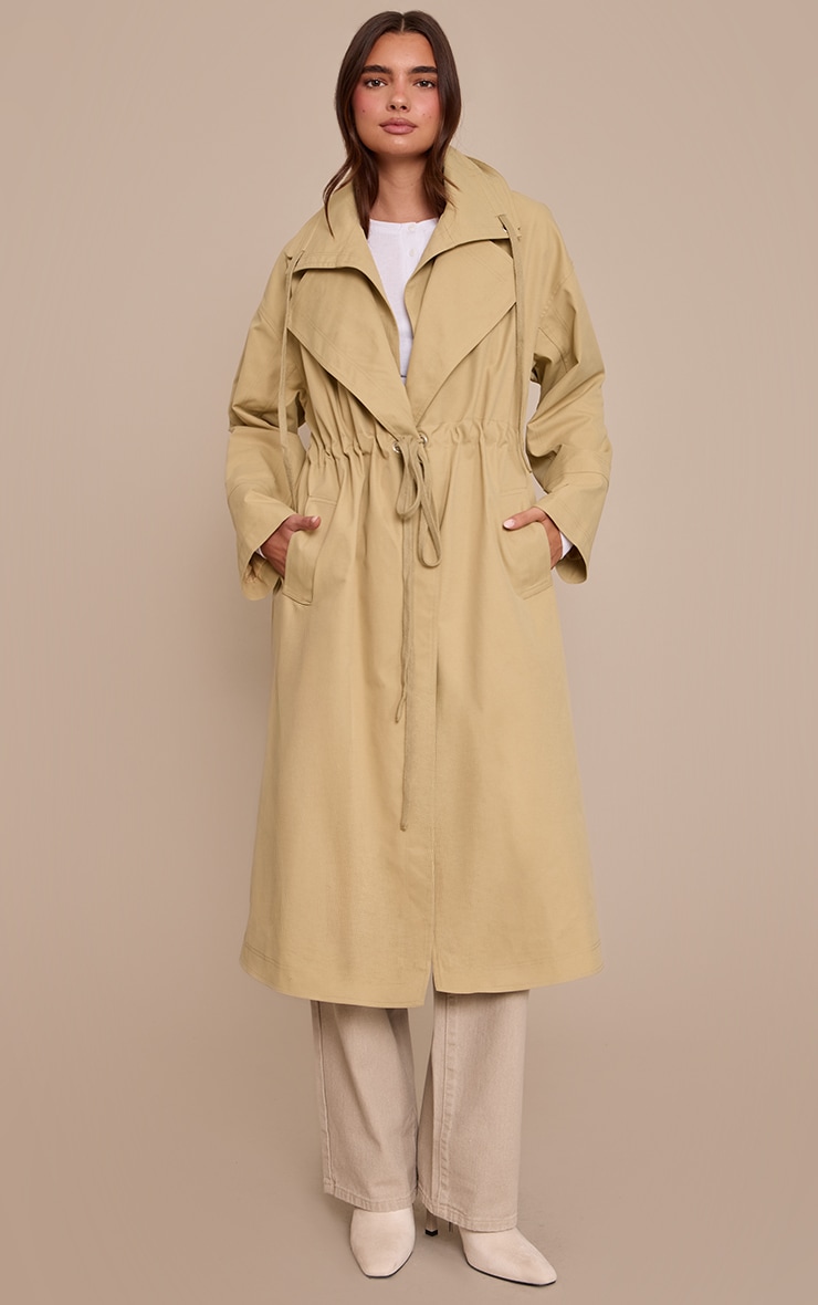 Beige Cinch Waist Trench Coat image 1