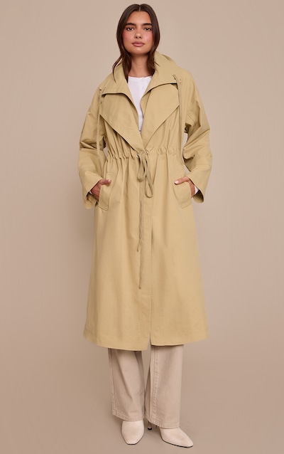 Beige Cinch Waist Trench Coat