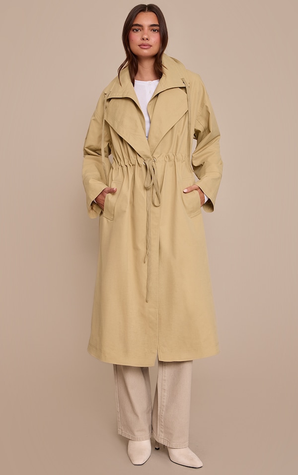 Beige Cinch Waist Trench Coat