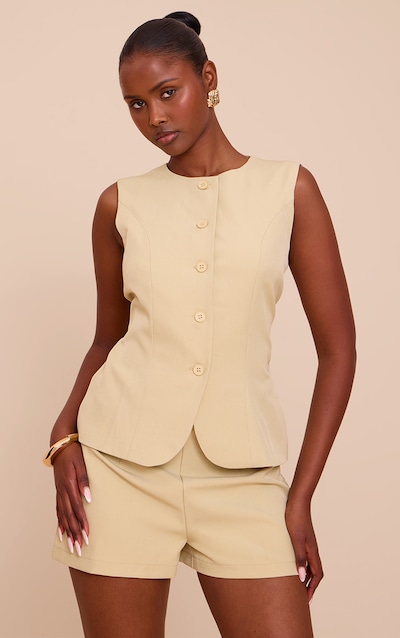 Pale Lime Woven Button Down Overlay Romper