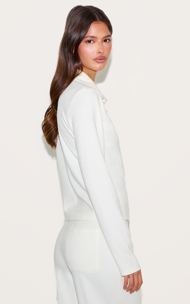 Cream Long Sleeved Super Soft V Neck Button Up Top image 2