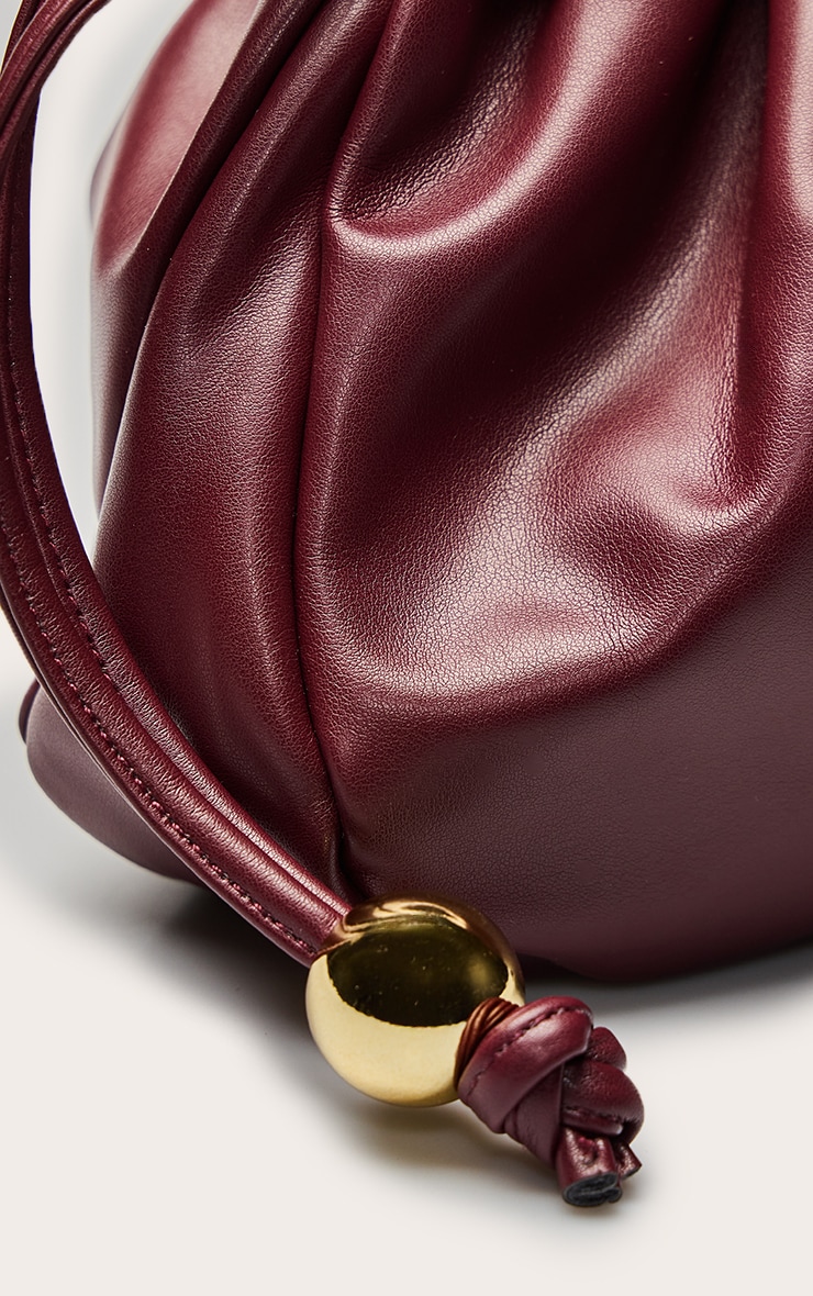 Burgundy Bead Ruched Pouch Clutch Bag image 4