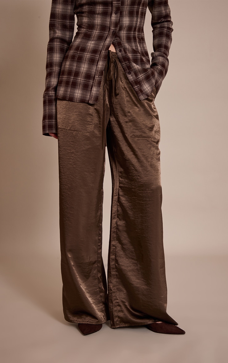 Dark Olive Crinkle Satin Slouchy Drawstring Pants image 2