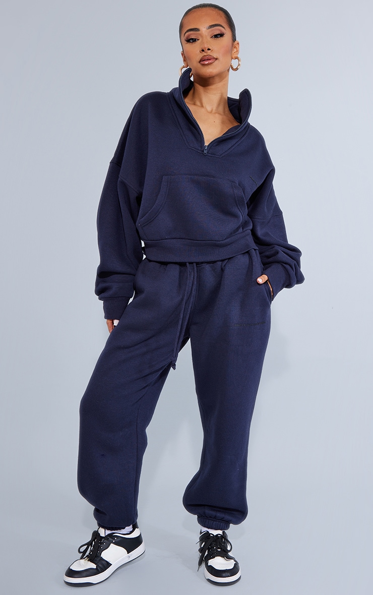 PRETTYLITTLETHING Petite Sweat bleu marine oversize à demi-zip image 3