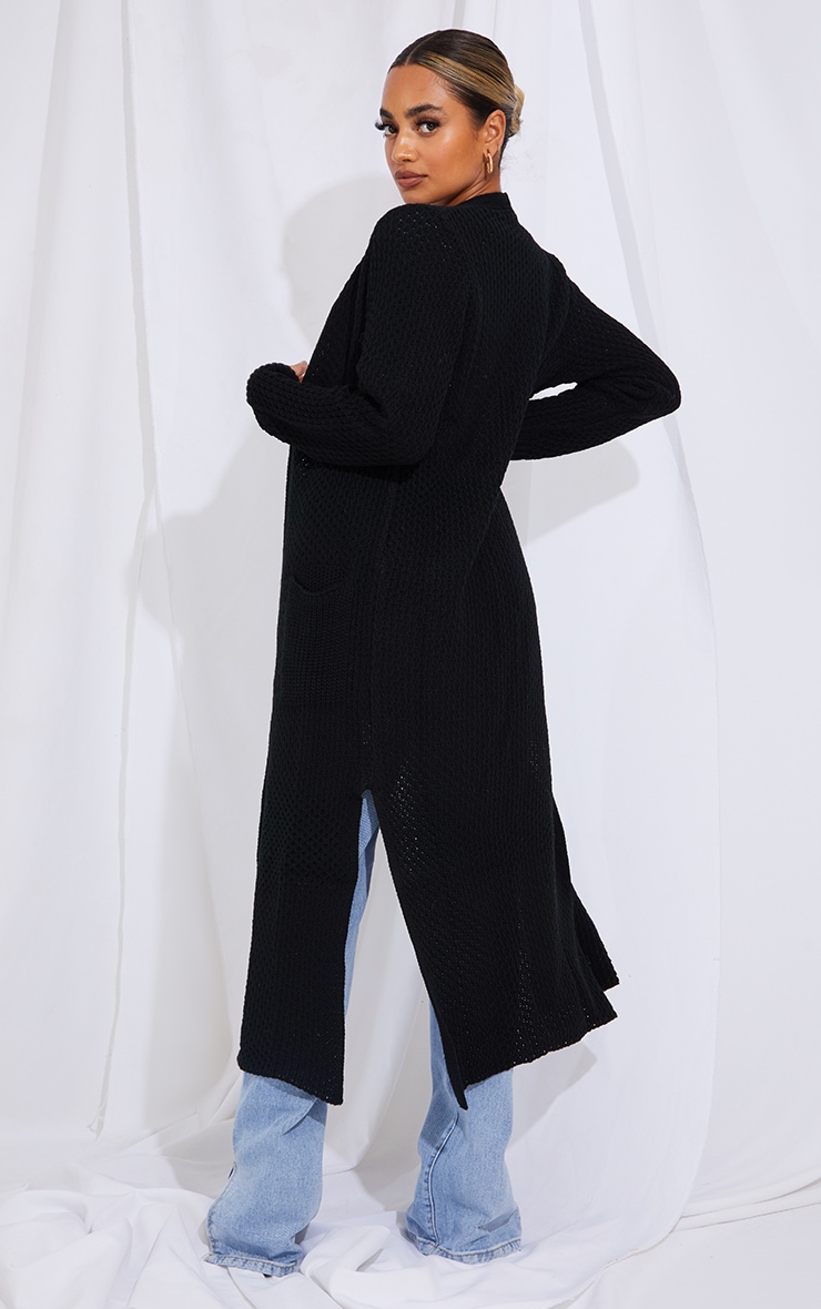Petite Black Chunky Knit Maxi Cardigan PrettyLittleThing