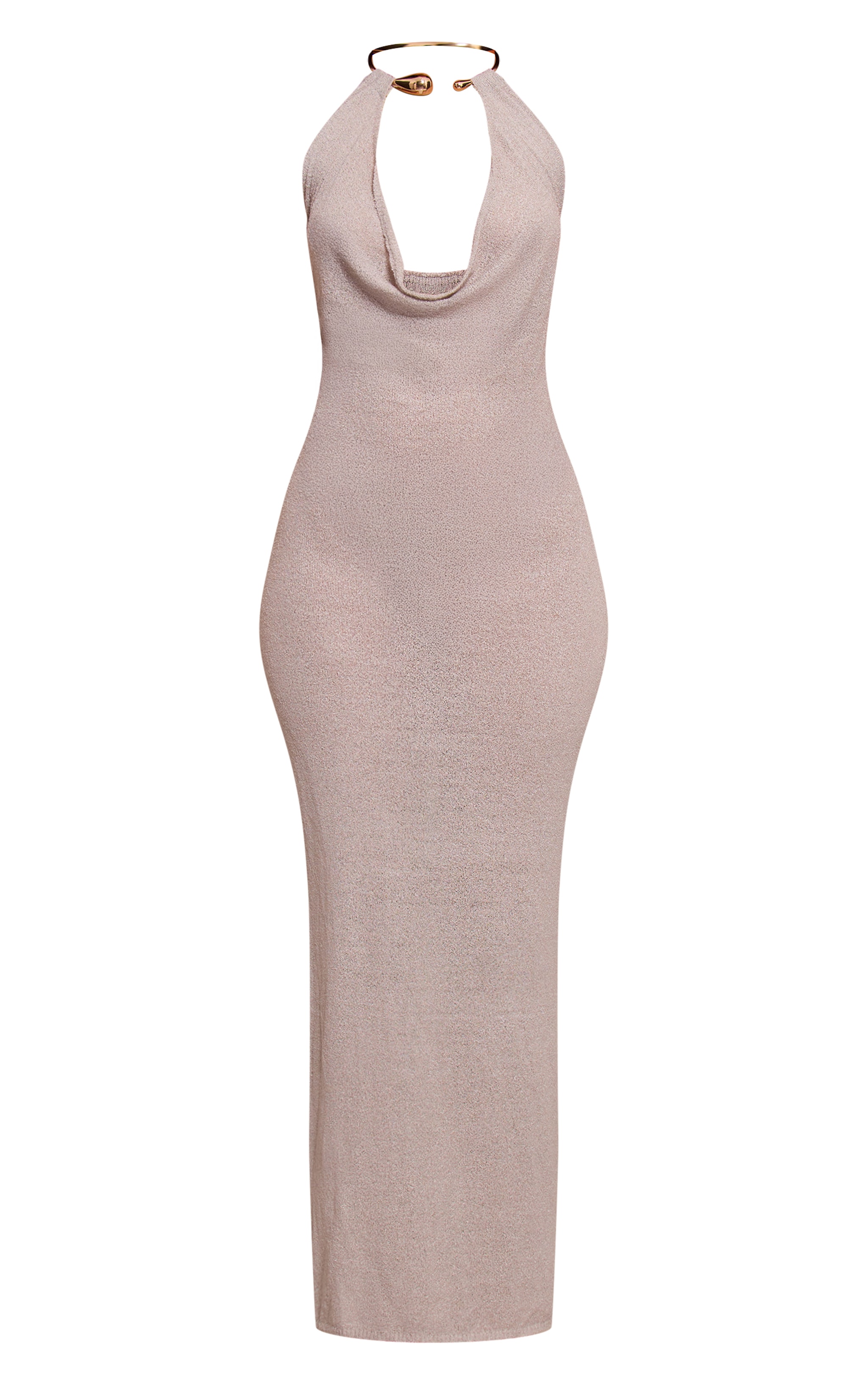 Petite Robe longue en maille tricot gris cendré à col doré image 5