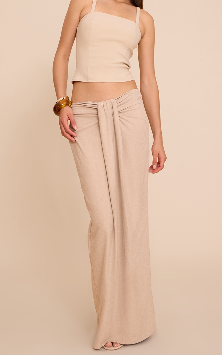 Beige Peachskin Drape Front Maxi Skirt image 2