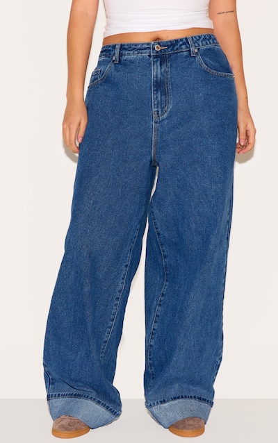 Plus Washed Blue Turn Up Wide Leg Jeans