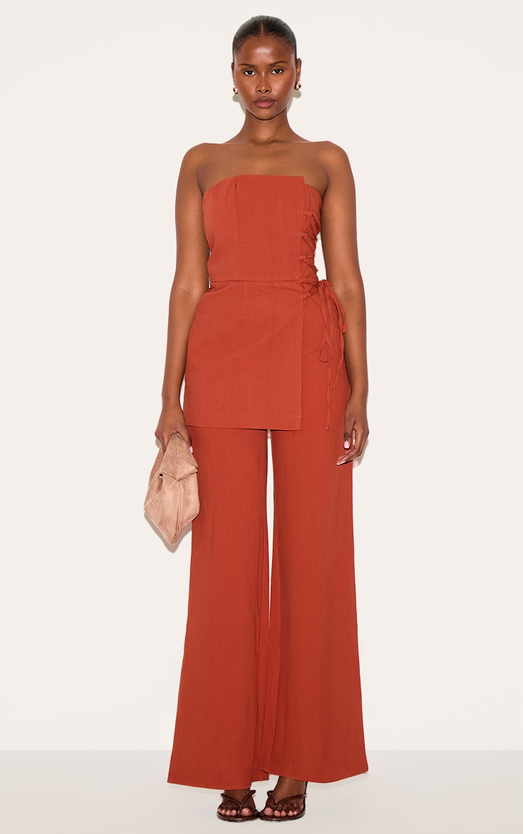 PLT Label Paprika Overlay Panel Lace Up Tailored Jumpsuit image 1