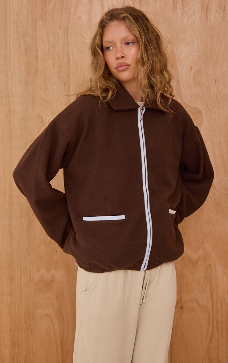 Espresso Contrast Binding Zip Up Fleece image 1