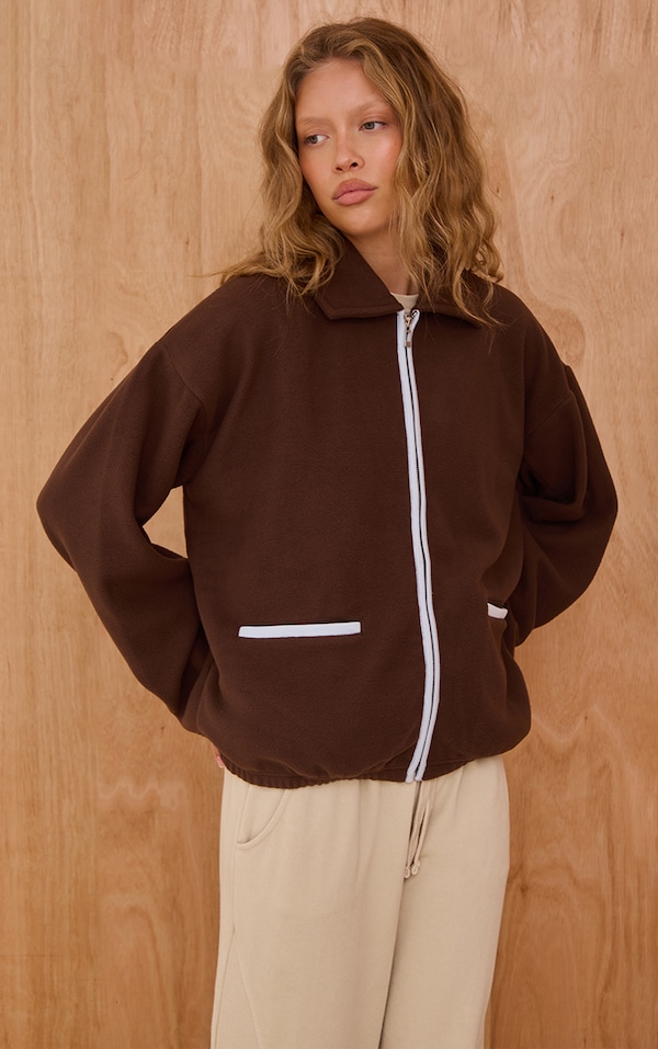 Espresso Contrast Binding Zip Up Fleece 