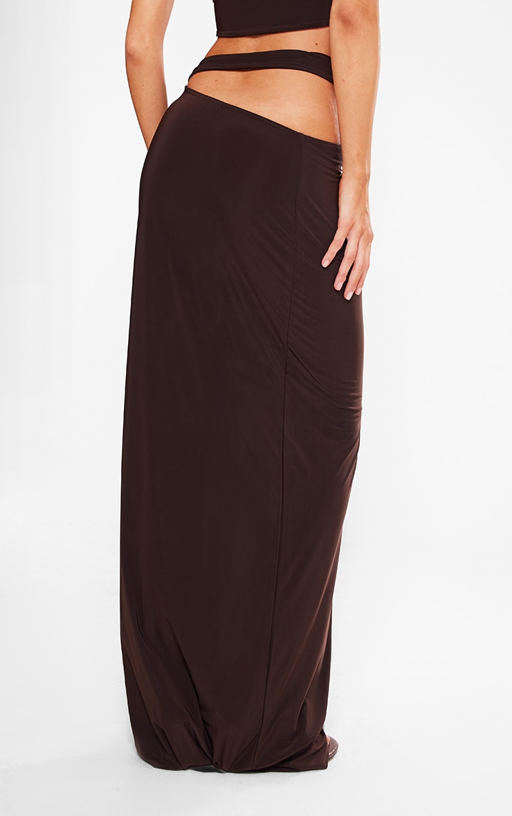 Petite Chocolate Slinky Cut Out Waistband Maxi Skirt image 3