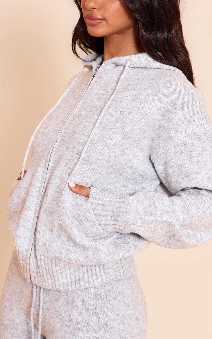 Petite Hoodie en maille tricot gris cendré à zip image 4
