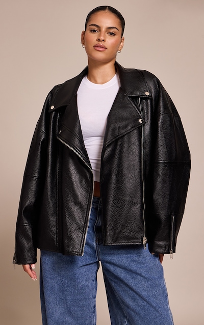 Plus Black Faux Leather Oversized Biker Jacket