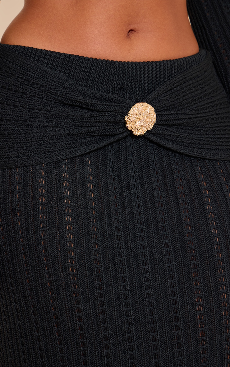 Shape Black Crochet Gold Hammered Trim Maxi Skirt image 4