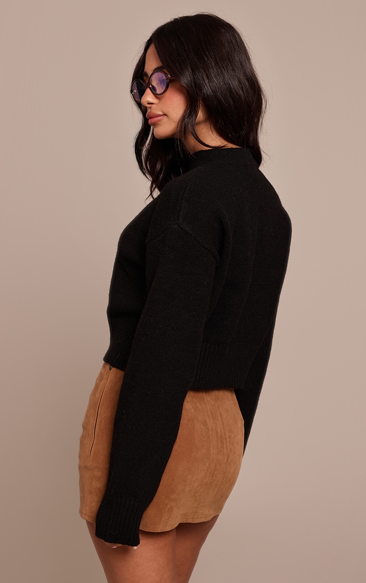 Petite Black Knit High Neck Crop Sweater image 2