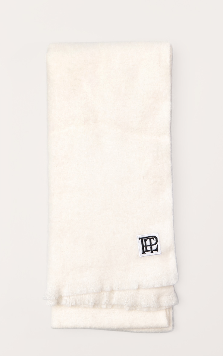 PLT Badge Cream Brushed Knit Scarf image 2