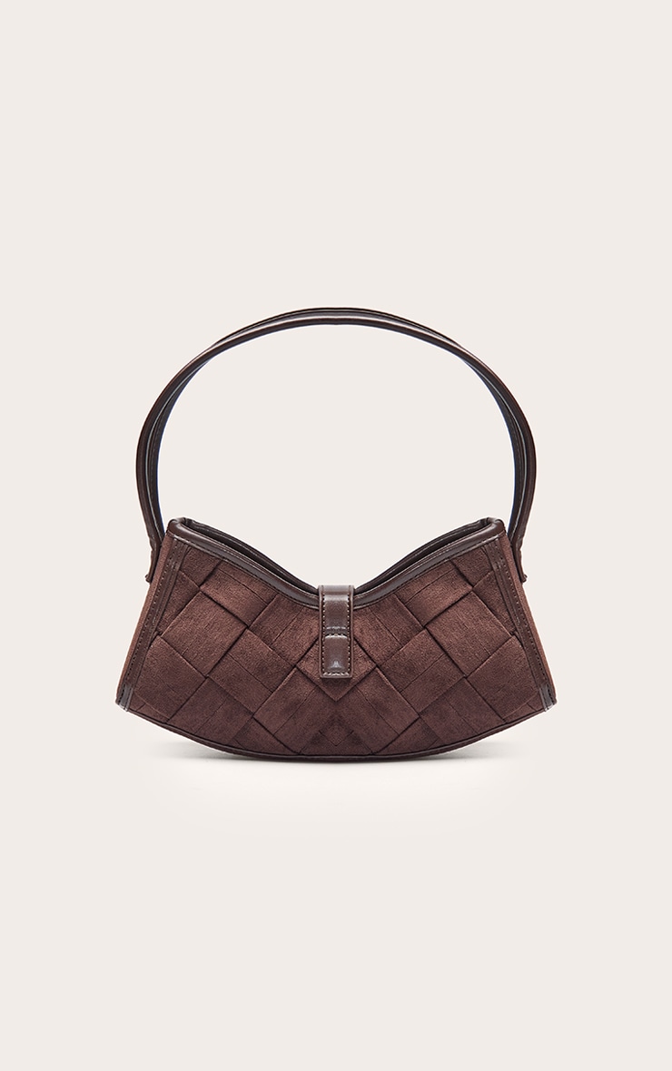 Chocolate Faux Suede Weave Buckle Shoulder Bag image 4