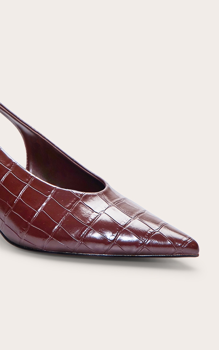 Chocolate Croc High Vamp Mid Heel Sling Back Courts image 5