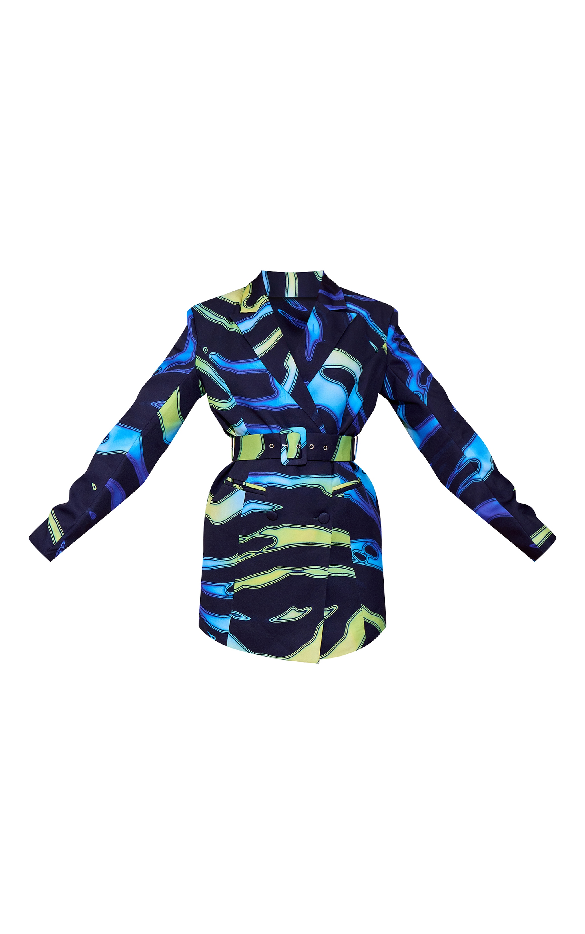 Blue Multi Print Structured Tie Waist Blazer Dress image 2