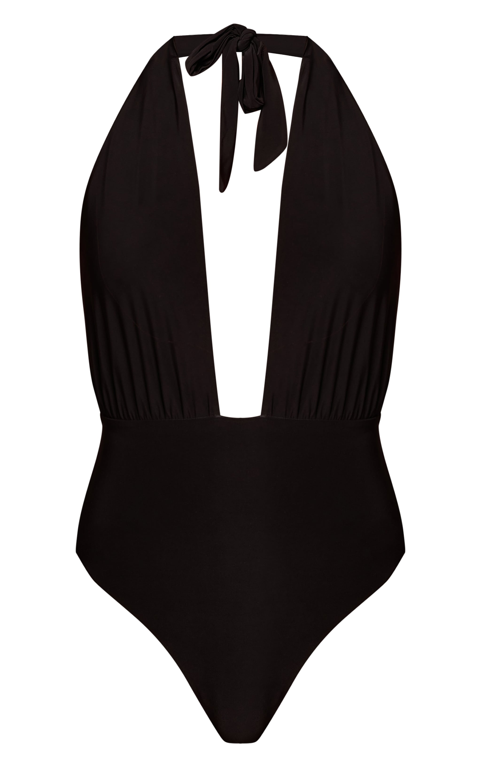 Black Double Layer Slinky Plunge Detail Halter Neck Bodysuit image 5