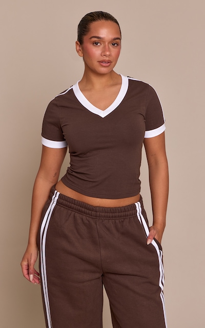 Shape Chocolate Stripe V Neck T-shirt