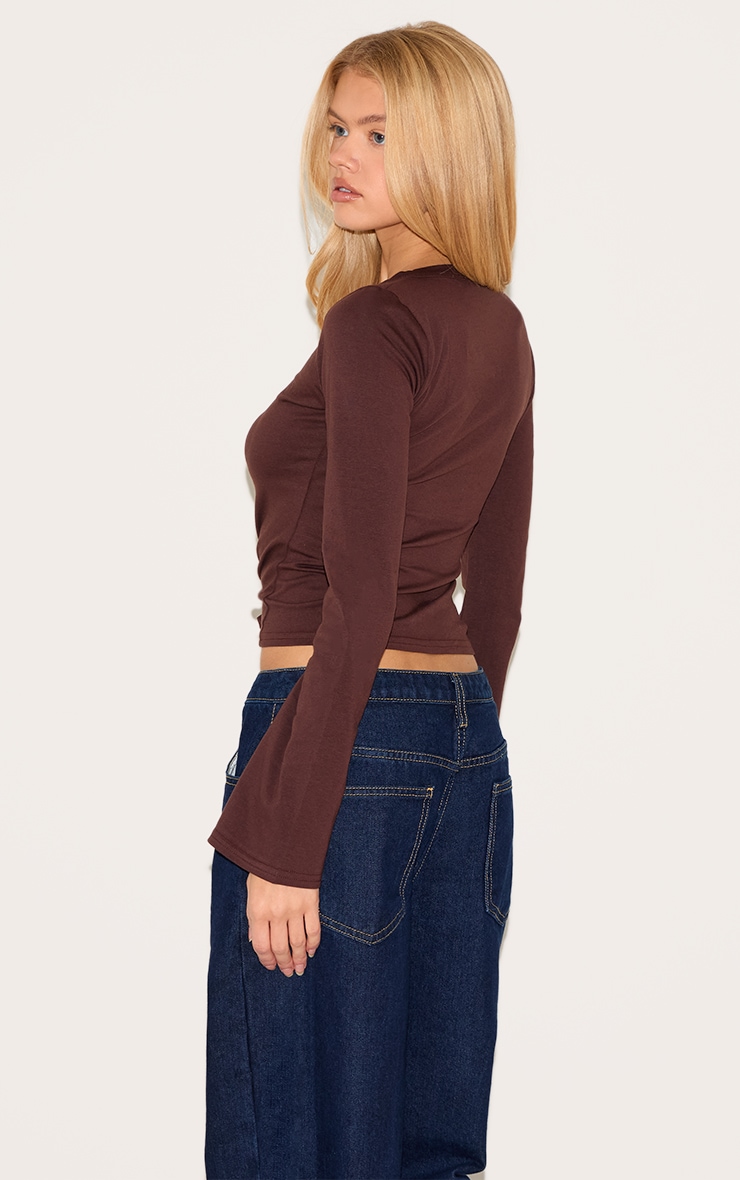 Chocolate Asymmetric Button Down Detail Long Sleeve Top image 2