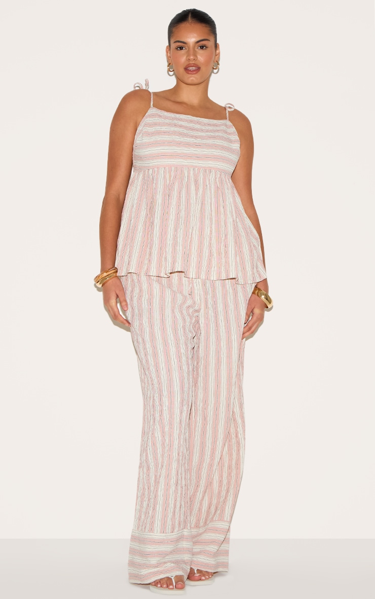 Plus Pink Woven Textured Striped Floaty Top image 3