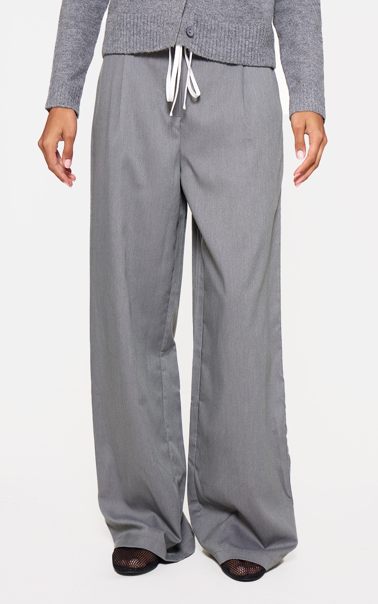 Charcoal Marl Woven Double Waistband Tailored Pants