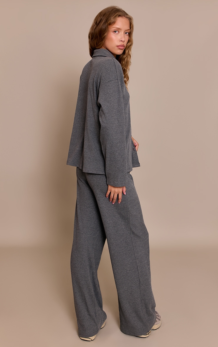 Charcoal Grey Heavy Rib Elasticated Waist Straight Leg Pant image 3