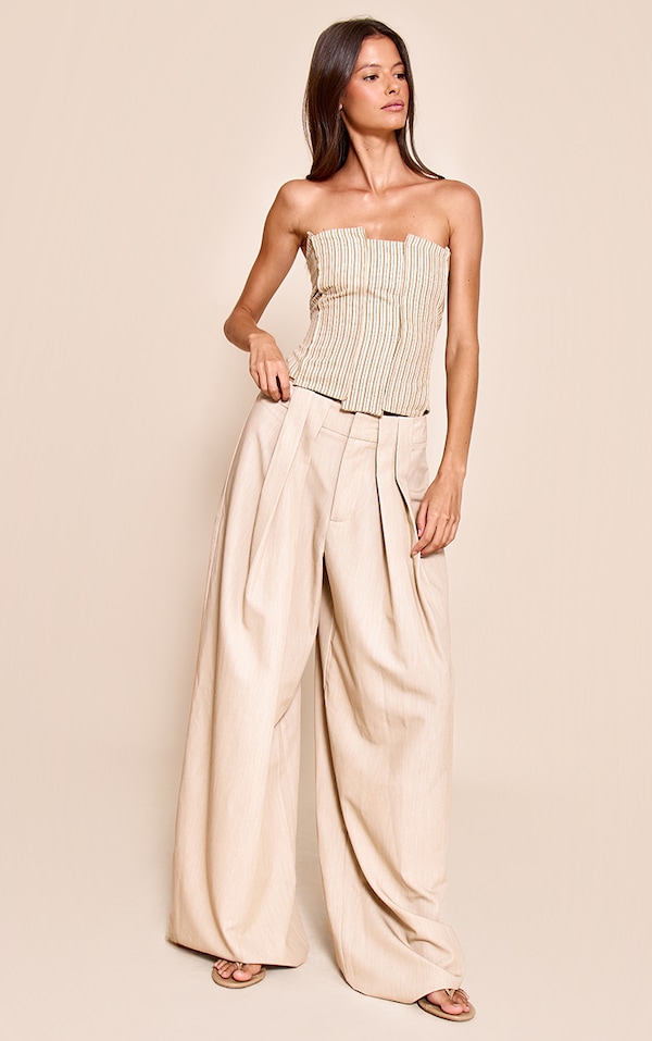 Pantalon large tissé gris champignon à plissures