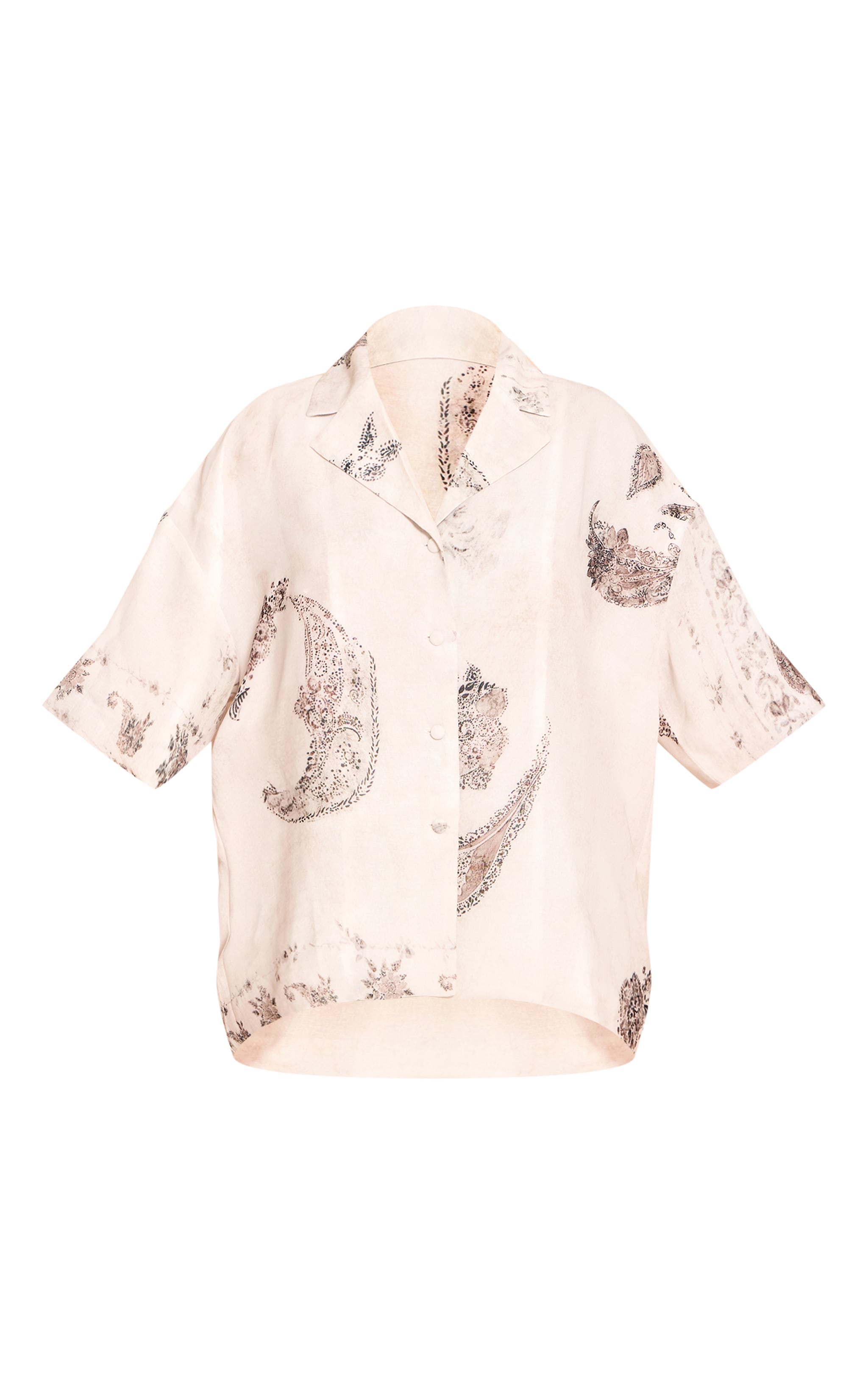  Cream Paisley Print Woven Boxy Short Sleeve Shirt image 5
